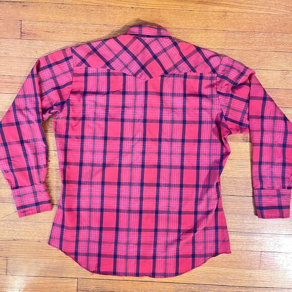 Wrangler Mens Western Pearl Snap Red Plaid Button Up Collared Shirt Size L - Picture 4 of 8